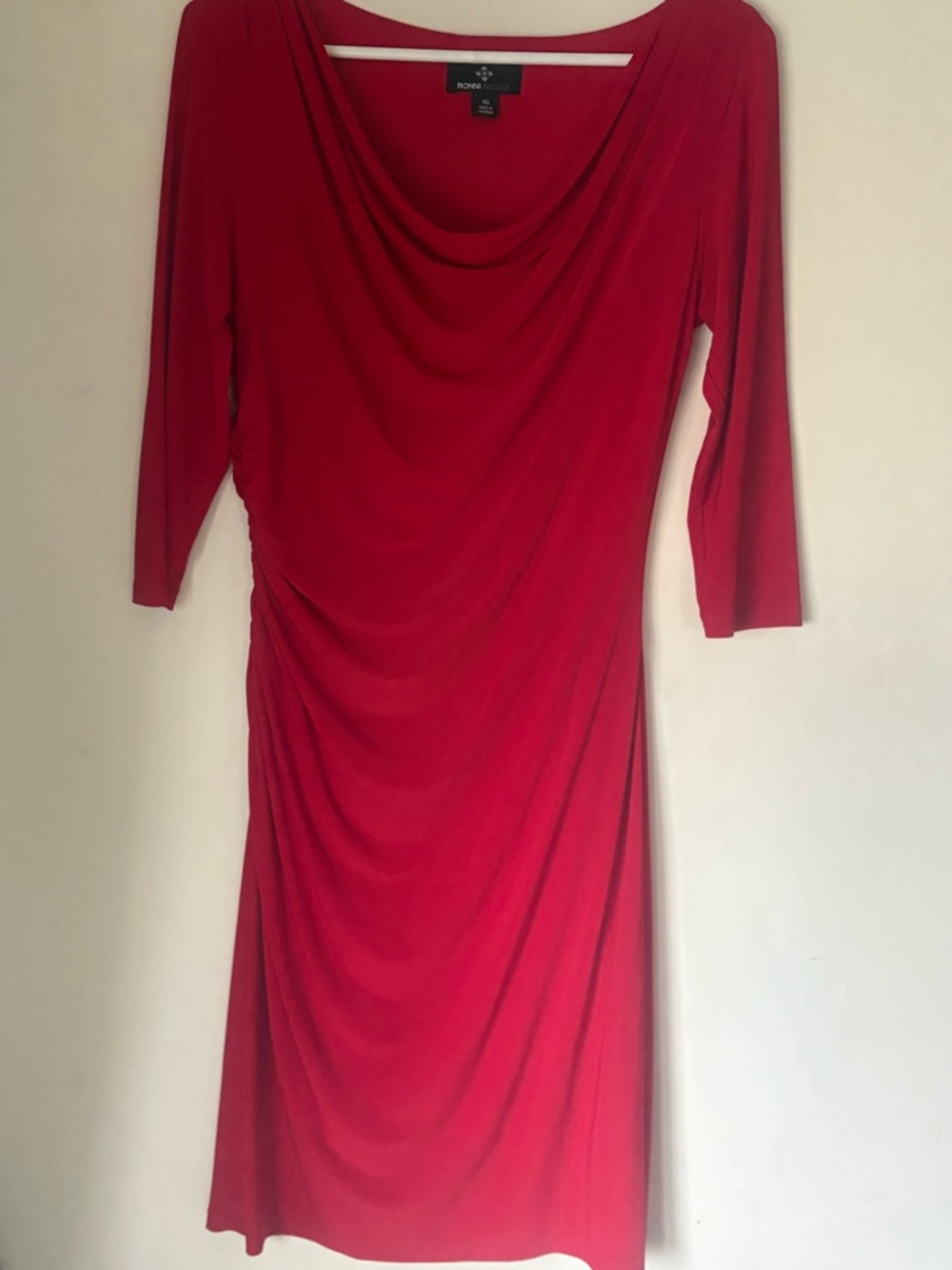 Ronni Nicole Red Draped 3/4 Sleeve Dress